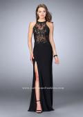 Picture of: Long Jersey Dress with Sheer Lace Top and Cut Out Back in Black, Style: 24044, Main Picture