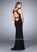 Picture of: Long Jersey Dress with Sheer Lace Top and Cut Out Back in Black, Style: 24044, Back Picture