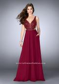 Picture of: A-line Chiffon Dress with Beaded Top and Open Back in Red, Style: 24050, Main Picture