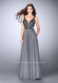 Picture of: A-line Chiffon Dress with Beaded Top and Open Back in Silver, Style: 24050, Detail Picture 1