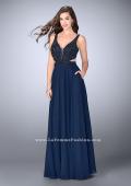 Picture of: A-line Chiffon Dress with Beaded Top and Open Back in Blue, Style: 24050, Detail Picture 2