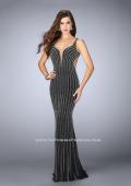 Picture of: Beaded Prom Dress With Deep V Neckline and Open Back in Black, Style: 24057, Detail Picture 2