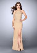Picture of: Long High Neck Beaded Prom Dress with Side Slit in Nude, Style: 24061, Main Picture