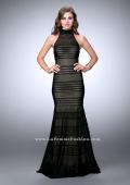 Picture of: Striped Fishnet Prom Dress with Keyhole in Black, Style: 24076, Main Picture