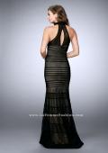 Picture of: Striped Fishnet Prom Dress with Keyhole in Black, Style: 24076, Back Picture