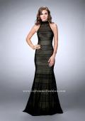 Picture of: Striped Fishnet Prom Dress with Keyhole in Black, Style: 24076, Detail Picture 1