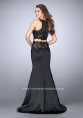 Picture of: Long Satin Two Piece Gown with Beaded Lace in Black, Style: 24083, Back Picture
