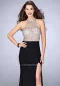 Picture of: Jersey Prom Gown with Sheer Beaded Top in Black, Style: 24090, Main Picture
