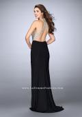 Picture of: Jersey Prom Gown with Sheer Beaded Top in Black, Style: 24090, Back Picture