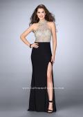 Picture of: Jersey Prom Gown with Sheer Beaded Top in Black, Style: 24090, Detail Picture 1