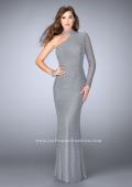 Picture of: One Shoulder Beaded Dress With Choker and Open Back in Silver, Style: 24105, Detail Picture 2