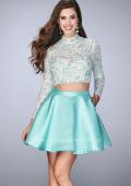 Picture of: Short Two Piece Dress with Long Sleeve Lace Top in Blue, Style: 24107, Main Picture