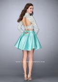 Picture of: Short Two Piece Dress with Long Sleeve Lace Top in Blue, Style: 24107, Back Picture