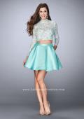 Picture of: Short Two Piece Dress with Long Sleeve Lace Top in Blue, Style: 24107, Detail Picture 1