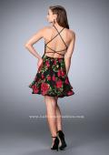 Picture of: Short Floral Dress with High Neck Vegan Leather Top in Black, Style: 24111, Back Picture