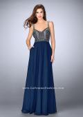 Picture of: Chiffon A-line Dress with Beaded Top and Cutout Back in Blue, Style: 24121, Detail Picture 1