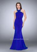 Picture of: Long Jersey Prom Dress with Beaded Neckline in Blue, Style: 24127, Detail Picture 3