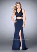 Picture of: Two Piece Jersey Gown with Lace top and Belt in Blue, Style: 24128, Detail Picture 2