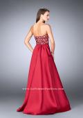 Picture of: Strapless Embroidered Prom Dress with Cape Overlay in Red, Style: 24146, Back Picture