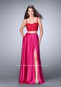 Picture of: Two Piece Satin A-line Dress with Slit and Lace Top in Pink, Style: 24159, Main Picture