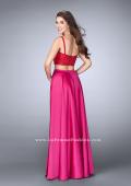Picture of: Two Piece Satin A-line Dress with Slit and Lace Top in Pink, Style: 24159, Back Picture