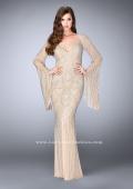 Picture of: Bell Sleeve Dress with Beaded Pattern and Open Back in Nude, Style: 24162, Main Picture