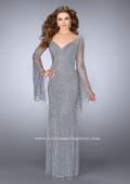Picture of: Bell Sleeve Dress with Beaded Pattern and Open Back in Silver, Style: 24162, Detail Picture 1