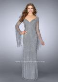 Picture of: Bell Sleeve Dress with Beaded Pattern and Open Back in Silver, Style: 24162, Detail Picture 5