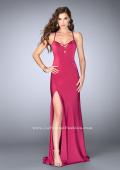 Picture of: Long Fitted Jersey Prom Dress with a Lace Up Neckline in Pink, Style: 24170, Main Picture
