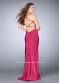 Picture of: Long Fitted Jersey Prom Dress with a Lace Up Neckline in Pink, Style: 24170, Back Picture
