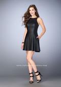 Picture of: Short Flared Vegan Leather Dress with Cut Out Back in Black, Style: 24178, Back Picture