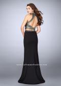 Picture of: Long Jersey Prom Dress with Beaded Top and Belt in Black, Style: 24188, Back Picture