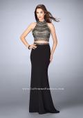 Picture of: Long Jersey Prom Dress with Beaded Top and Belt in Black, Style: 24188, Detail Picture 1