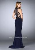 Picture of: Embroidered Prom Gown with High Neck and Side Slit in Blue, Style: 24194, Back Picture