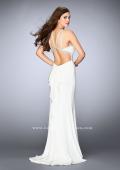 Picture of: Fitted High Neck Jersey Dress with Ruffles and Beading in White, Style: 24199, Detail Picture 1