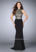 Picture of: Long Jersey Prom Dress with Beading and Open Back in Black, Style: 24201, Main Picture
