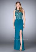 Picture of: High Neck Sheer Lace Prom Dress with Side Slit in Blue, Style: 24202, Main Picture