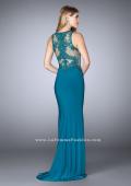 Picture of: High Neck Sheer Lace Prom Dress with Side Slit in Blue, Style: 24202, Back Picture