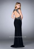 Picture of: Fitted Jersey Dress with Metallic Lace and Open Back in Black, Style: 24206, Back Picture