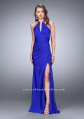 Picture of: Long Jersey Prom Dress with Ruching and Side Slit in Blue, Style: 24225, Main Picture