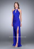 Picture of: Long Jersey Prom Dress with Ruching and Side Slit in Blue, Style: 24225, Detail Picture 1