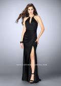 Picture of: Long Jersey Prom Dress with Ruching and Side Slit in Black, Style: 24225, Detail Picture 2