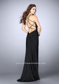 Picture of: Long Jersey Prom Dress with Ruching and Side Slit in Black, Style: 24225, Detail Picture 3