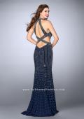 Picture of: Long Beaded Prom Gown with Strappy X Back in Blue, Style: 24230, Back Picture