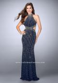 Picture of: Long Beaded Prom Gown with Strappy X Back in Blue, Style: 24230, Detail Picture 1