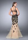 Picture of: Lace Mermaid Gown with Tulle Skirt and Lace Up Front in Black, Style: 24240, Back Picture