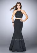 Picture of: Satin Two Piece Gown with Beading and Strappy Back in Black, Style: 24243, Detail Picture 1