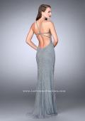 Picture of: Patter Beaded Prom Gown with Open Strappy Back in Silver, Style: 24244, Back Picture