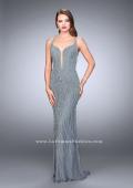 Picture of: Patter Beaded Prom Gown with Open Strappy Back in Silver, Style: 24244, Detail Picture 1