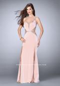 Picture of: Fitted Prom Dress with Slits and Beaded Side Cut Outs in Pink, Style: 24259, Main Picture